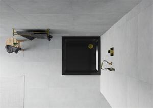 Mexen SLIM - štvorcová sprchová vanička 100x100x5cm + zlatý sifón, čierna, 40701010G