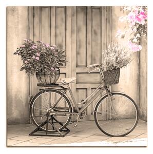 Obraz na plátne - Pristavený bicykel s kvetmi - štvorec 374FA (50x50 cm)