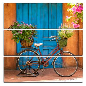 Obraz na plátne - Pristavený bicykel s kvetmi - štvorec 374C (75x75 cm)