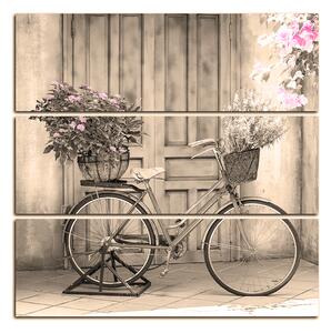 Obraz na plátne - Pristavený bicykel s kvetmi - štvorec 374FC (75x75 cm)