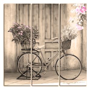 Obraz na plátne - Pristavený bicykel s kvetmi - štvorec 374FB (75x75 cm)