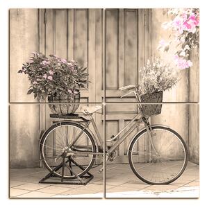 Obraz na plátne - Pristavený bicykel s kvetmi - štvorec 374FD (60x60 cm)