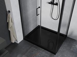 Mexen Apia sprchovací kút s posuvnými dverami 110 (dvere) x 70 (stena) cm, 5mm číre sklo, čierny profil + čierna sprchová vanička s čiernym sifónom, 840-110-070-70-00-4070B