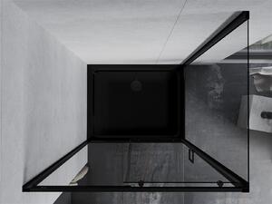 Mexen Apia sprchovací kút s posuvnými dverami 120 (dvere) x 80 (stena) cm, 5mm číre sklo, čierny profil + čierna sprchová vanička s čiernym sifónom, 840-120-080-70-00-4070B