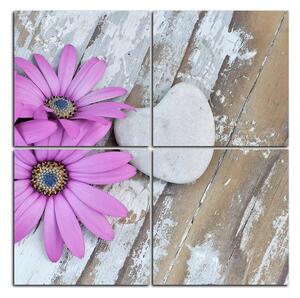 Obraz na plátne - Kvety a kamenné srdce - štvorec 383D (60x60 cm)