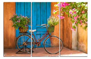Obraz na plátne - Pristavený bicykel s kvetmi 174B (150x100 cm)