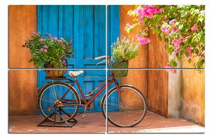Obraz na plátne - Pristavený bicykel s kvetmi 174C (150x100 cm)