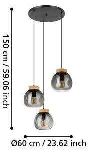Eglo 390319 - Luster na lanku MAGACELA 3xE27/40W/230V dymová
