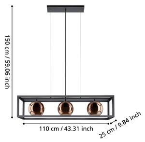 Eglo 390091 - Luster na lanku CORDOBA 3xE27/40W/230V medená/čierna