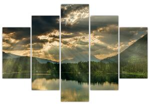 Obraz jazera s presvitajúcim slnkom (150x105 cm)