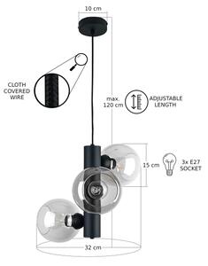 Luster na lanku TUBE 3xE27/60W/230V čierna/číra