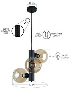 Luster na lanku TUBE 3xE27/60W/230V čierna/dymová béžová