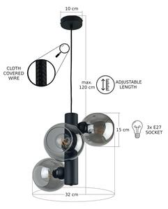 Luster na lanku TUBE 3xE27/60W/230V čierna/dymová čierna