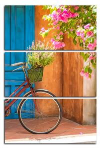 Obraz na plátne - Pristavený bicykel s kvetmi - obdĺžnik 774B (90x60 cm )