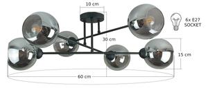 Luster na tyči VASCO 6xE27/60W/230V čierna/dymová čierna