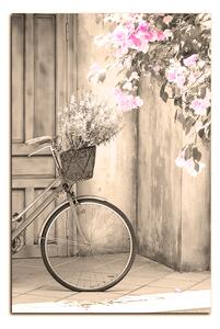 Obraz na plátne - Pristavený bicykel s kvetmi - obdĺžnik 774FA (90x60 cm )