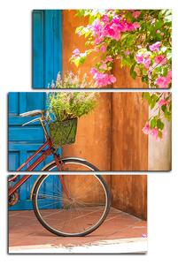 Obraz na plátne - Pristavený bicykel s kvetmi - obdĺžnik 774C (90x60 cm)
