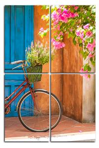 Obraz na plátne - Pristavený bicykel s kvetmi - obdĺžnik 774D (120x80 cm)