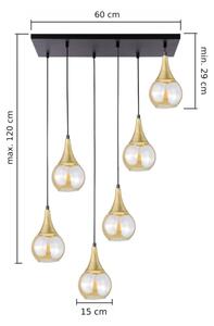 Luster na lanku LACRIMA HONEY 6xE27/60W/230V čierna/zlatá/dymová béžová