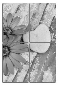 Obraz na plátne - Kvety a kamenné srdce - obdĺžnik 783QD (120x80 cm)