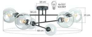 Luster na tyči VASCO 6xE27/60W/230V čierna/číra