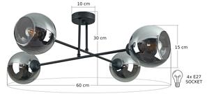 Luster na tyči VASCO 4xE27/60W/230V čierna/dymová čierna