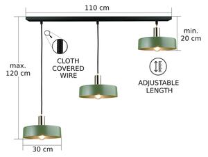Luster na lanku HAKI 3xE27/60W/230V zelená/čierna/lesklý chróm