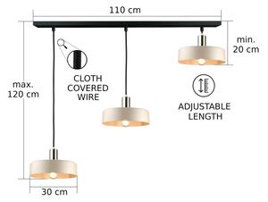 Luster na lanku LATTE 3xE27/60W/230V béžová/čierna/zlatá