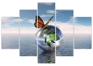 Obraz motýľa na sklenenej guli (150x105 cm)