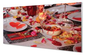 Nástenný panel  Srdce okvetné lístky ruží večera okuliare 100x50 cm