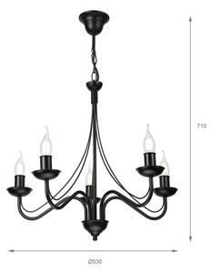 Luster na reťazi ANTON 5xE14/15W/230V čierna