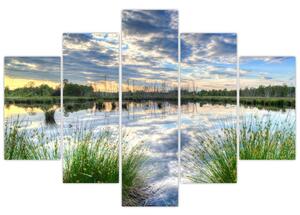 Obraz jazera s tŕstím (150x105 cm)