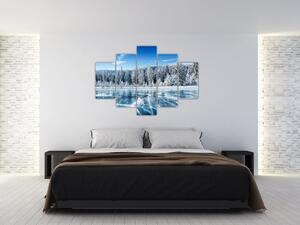 Obraz zamrznutého jazera a zasnežených stromov (150x105 cm)
