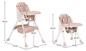 KONDELA Detská jedálenská stolička 2v1, ružová/biela, LADIA