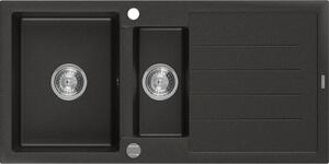 Mexen Andres - granitový drez 100,0x50,0cm, 1,5-komorový, čierna-zlatá, 6515101510-75