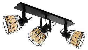 Stropné bodové svietidlo Eglo Anwick / 3 žiarovky / pohyblivá hlava / E27 / 120 W / IP20 / oceľ / ratan / čierna
