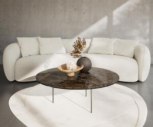 DELIFE Konferenčný stolík Edge okrúhly 100x100 cm keramika Laminam® Emperador Extra Lucidato tmavohnedá Trive nerezová oceľ kefovaná