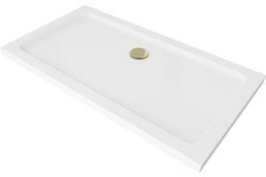 Mexen Flat obdĺžniková sprchová vanička slim 120 x 70 cm, biela, syfon zlatá - 40107012G
