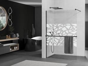 Mexen Kioto+ sprchová stena s poličkou a lištou 70 x 200 cm, transparentnéné/biely vzor 8 mm, čierna - 800-070-121-70-85
