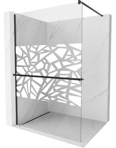 Mexen Kioto+ sprchová stena s poličkou a lištou 80 x 200 cm, transparentnéné/biely vzor 8 mm, čierna - 800-080-121-70-85