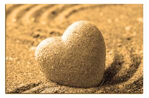 Obraz na plátne - Kameň v tvare srdca na piesku 1161FA (60x40 cm)
