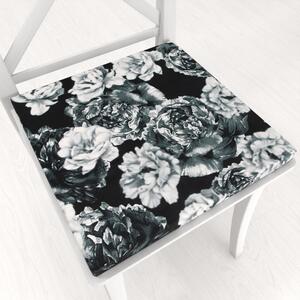 Biante Zamatový štvorcový podsedák Tamara TMR-040 Čierno-biele pivonky na čiernom - 38x38x3 cm