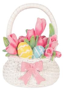 Dekorácia košík s tulipánmi a vajíčkami - 14*11*18 cm - Clayre & Eef