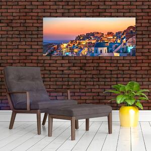 Obraz - Santorini pri zotmení (120x50 cm)