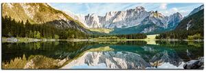 Obraz na plátne - Alpské štíty odrážajúce sa v pokojnom jazere - panoráma 5157A (105x35 cm)
