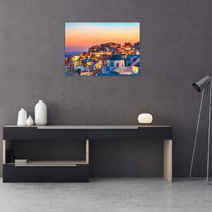 Obraz - Santorini pri zotmení (70x50 cm)