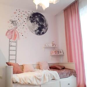 INSPIO-textilná prelepiteľná nálepka - Samolepka na stenu - Mesiac a dievča v ružovej farbe, veľká nálepka