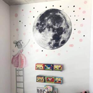 INSPIO-textilná prelepiteľná nálepka - Samolepka na stenu - Mesiac a dievča v ružovej farbe, veľká nálepka