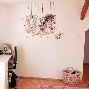 INSPIO-textilná prelepiteľná nálepka - Nálepky na stenu pre teenagerov - Romantické kone s kvetinami