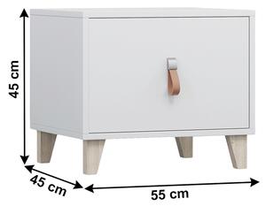 KONDELA Nočný stolík, biela, ABS hrany, FIERA